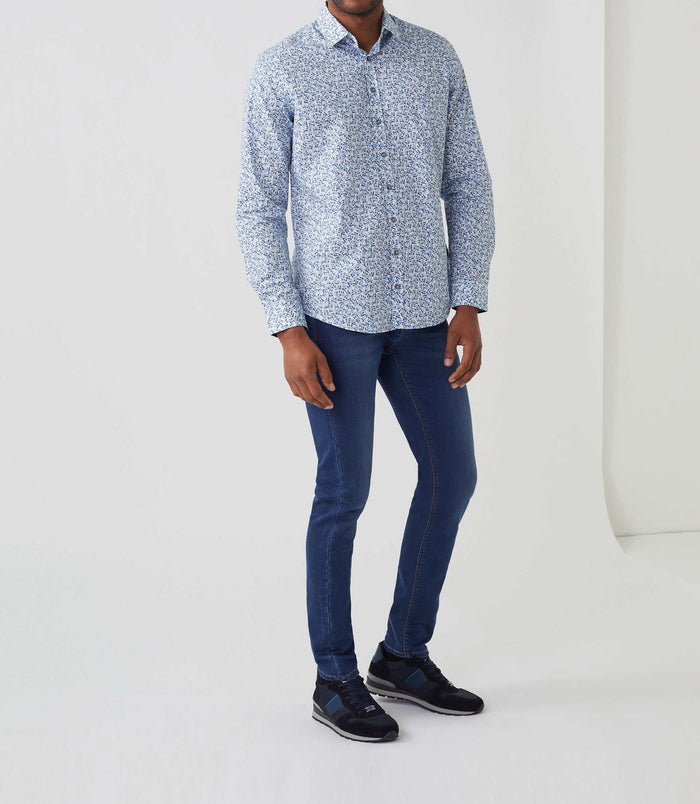izac Chemise casual imprimée blanche-marine "Aloha"