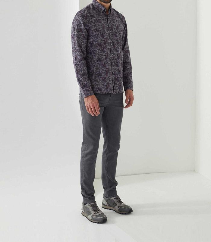 izac Chemise casual imprimée grise "Alan"
