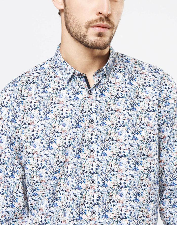 Izac Chemise Casual Indigo Motif Fleurs