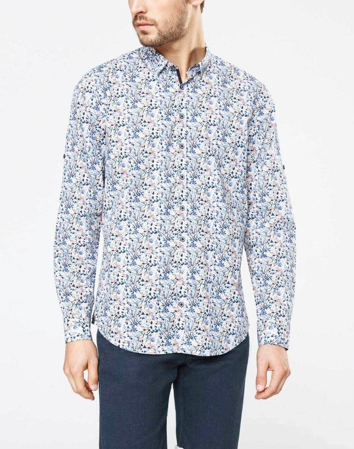 izac Chemise casual indigo motif fleurs