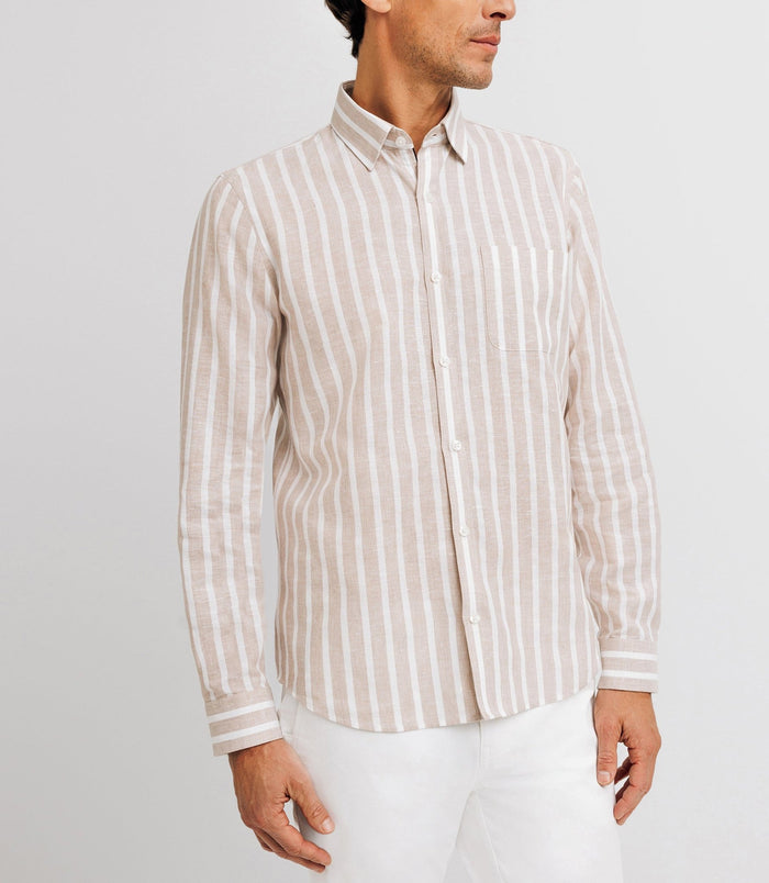 Izac Chemise Casual Rayée Beige Et Blanche
