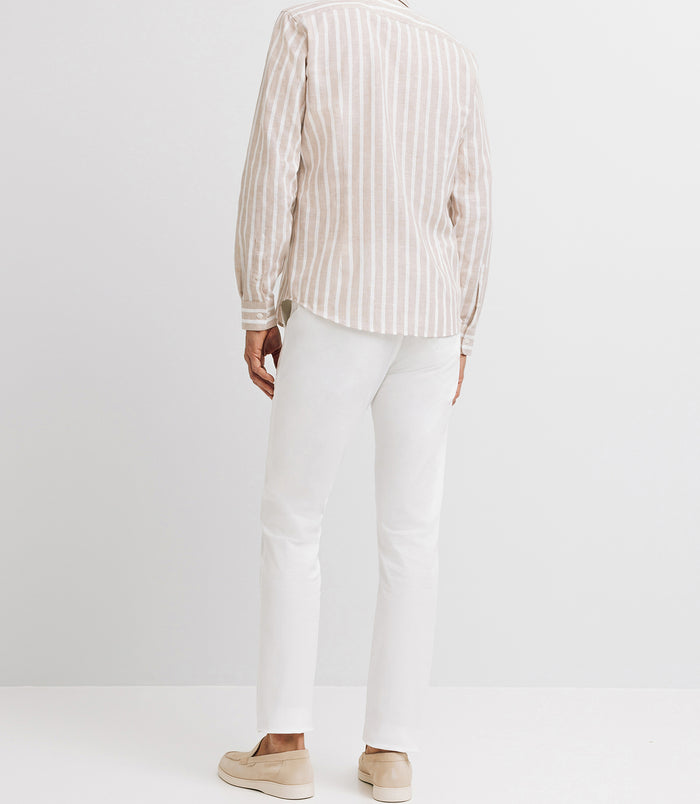 Izac Chemise Casual Rayée Beige Et Blanche