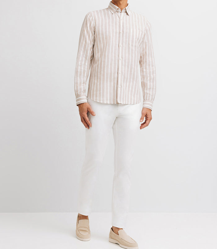 izac Chemise casual rayée beige et blanche