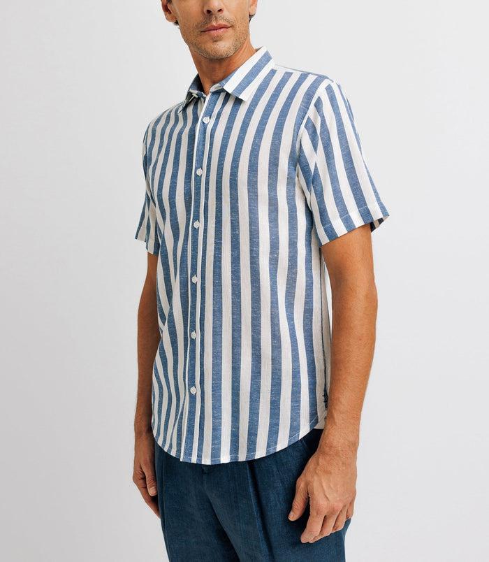 Izac Chemise Casual Rayée Bleue