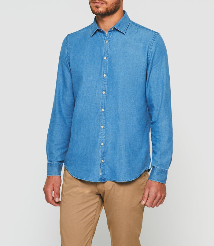 Izac Chemise Casual Unie Jean Bleu Clair "Kalan"