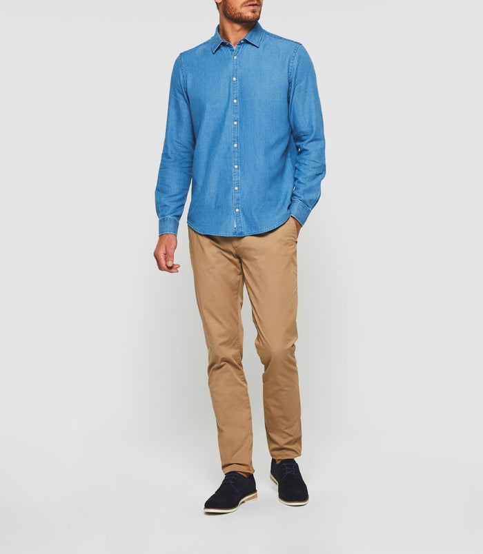 izac Chemise casual unie jean bleu clair "Kalan"