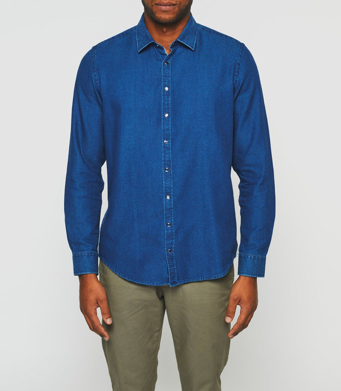 Izac Chemise Casual Unie Jean Bleu "Kalan"