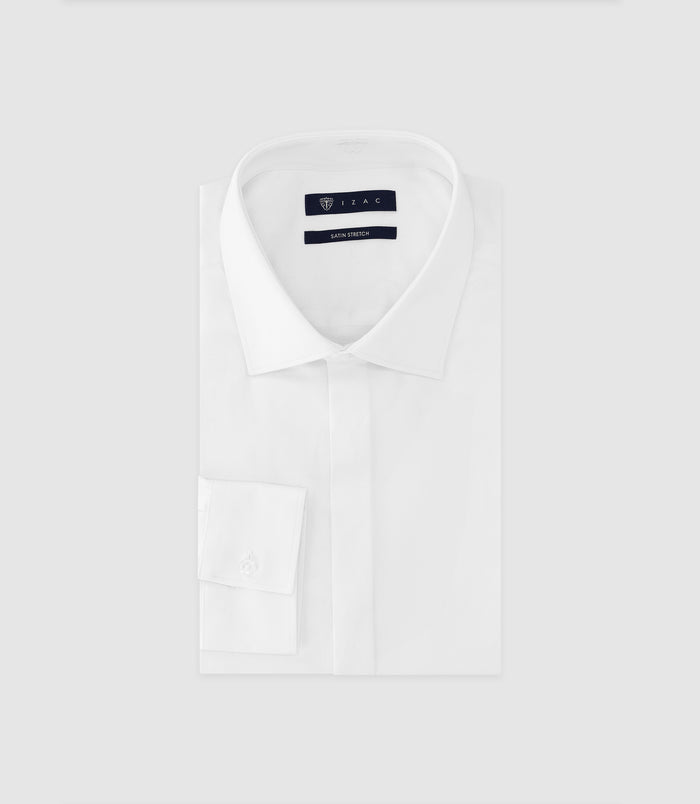 izac Chemise col italien en satin de coton blanche