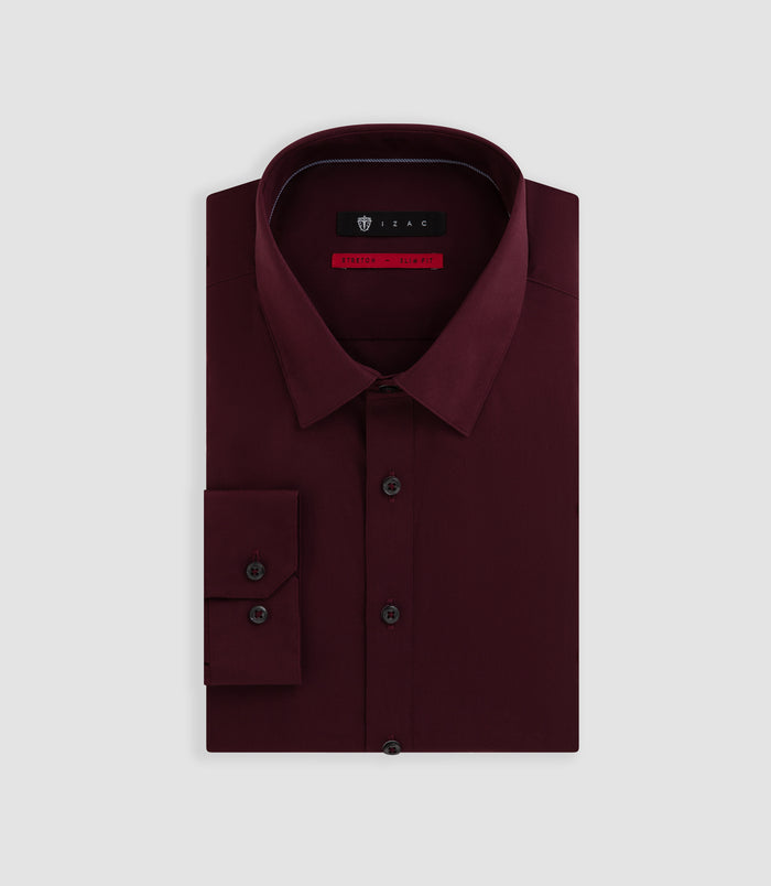 izac Chemise coton stretch bordeaux "Malte"