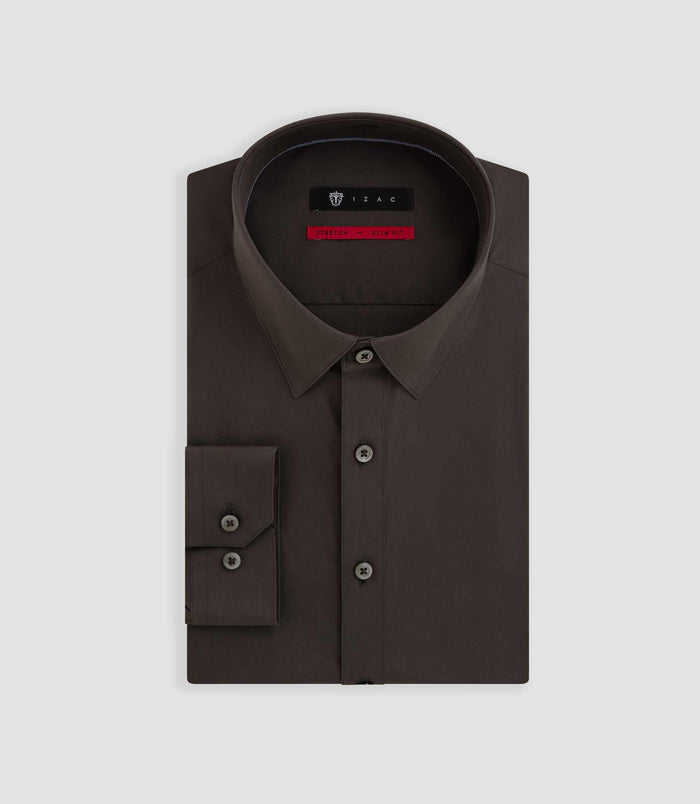 Izac Chemise Coton Stretch Kaki Foncé "Malte"