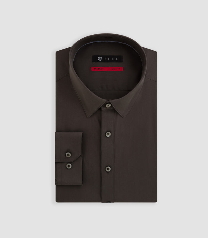 izac Chemise coton stretch kaki foncé "Malte"