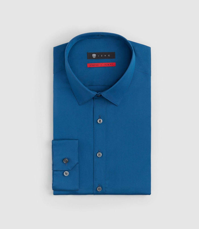 izac Chemise coton stretch slim bleu canard "Malte"