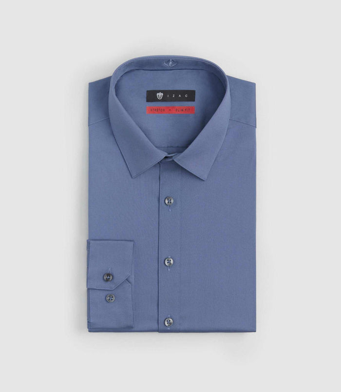 izac Chemise coton stretch slim bleu vintage "Malte"