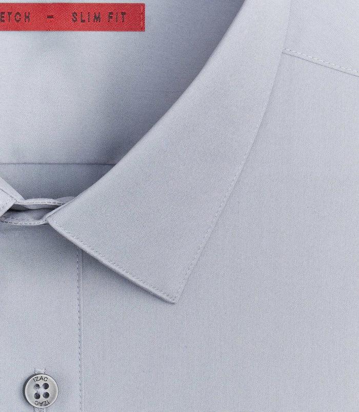 Izac Chemise Coton Stretch Slim Gris Clair "Malte"