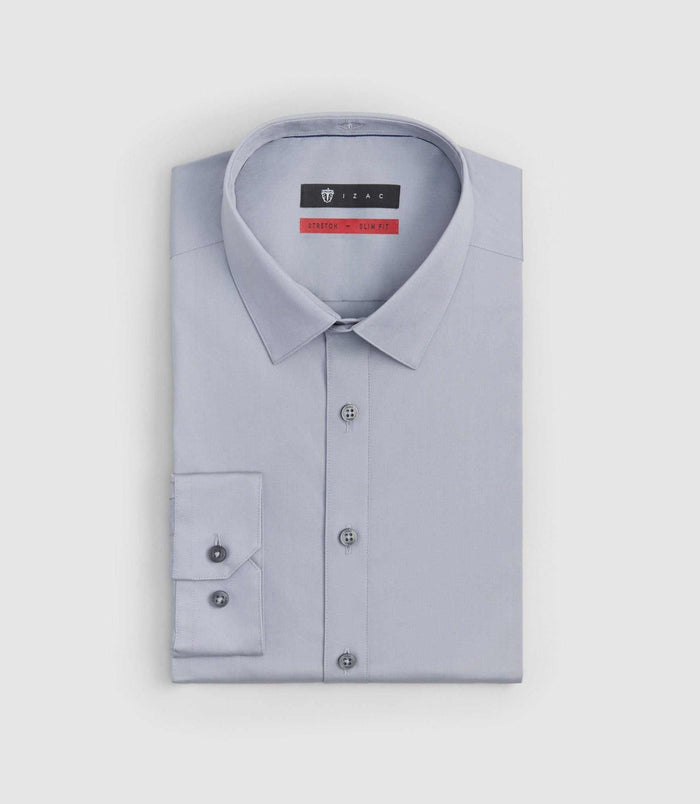 izac Chemise coton stretch slim gris clair "Malte"