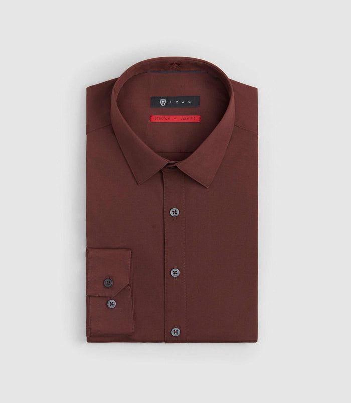 izac Chemise coton stretch slim lie-de-vin "Malte"