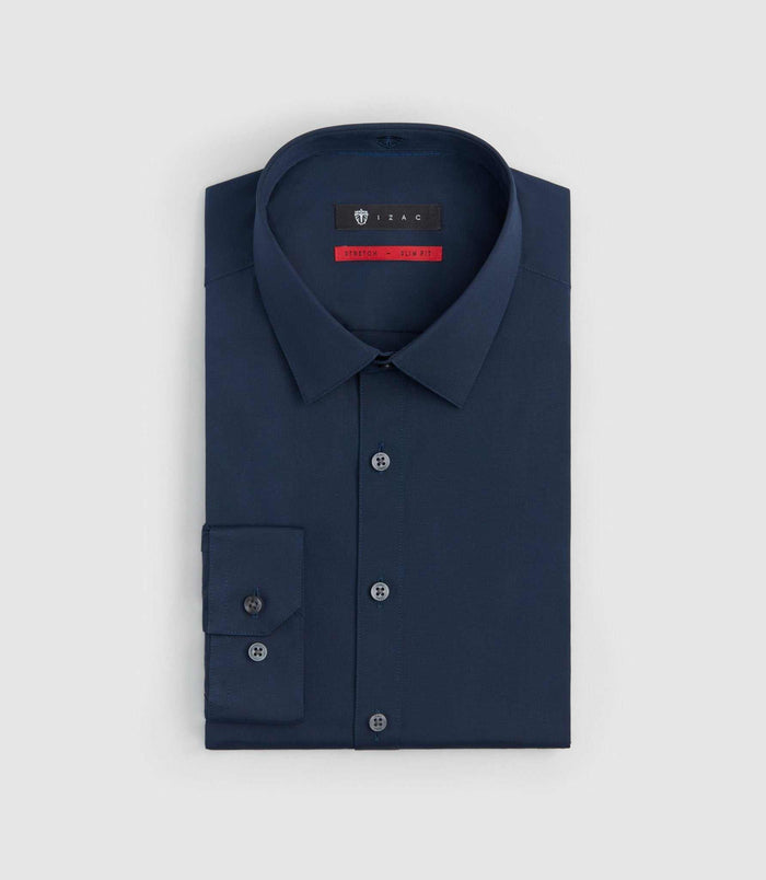 izac Chemise coton stretch slim marine "Malte"