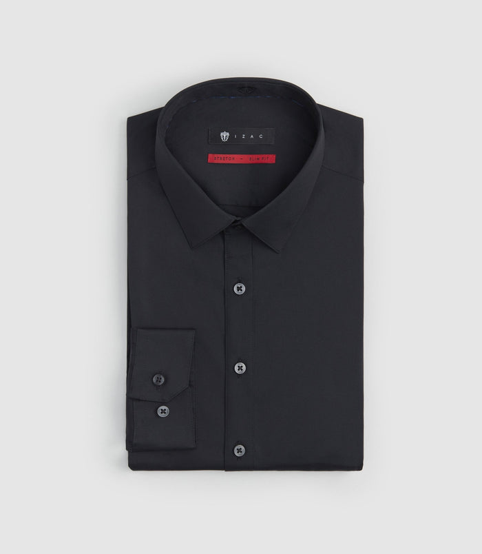 izac Chemise coton stretch slim noir "Malte"