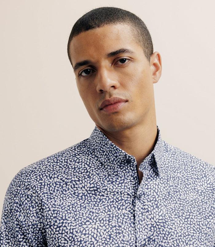 Izac Chemise Droite Imprimée Marine