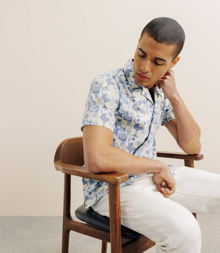 Izac Chemise Droite Manches Courtes Bleue