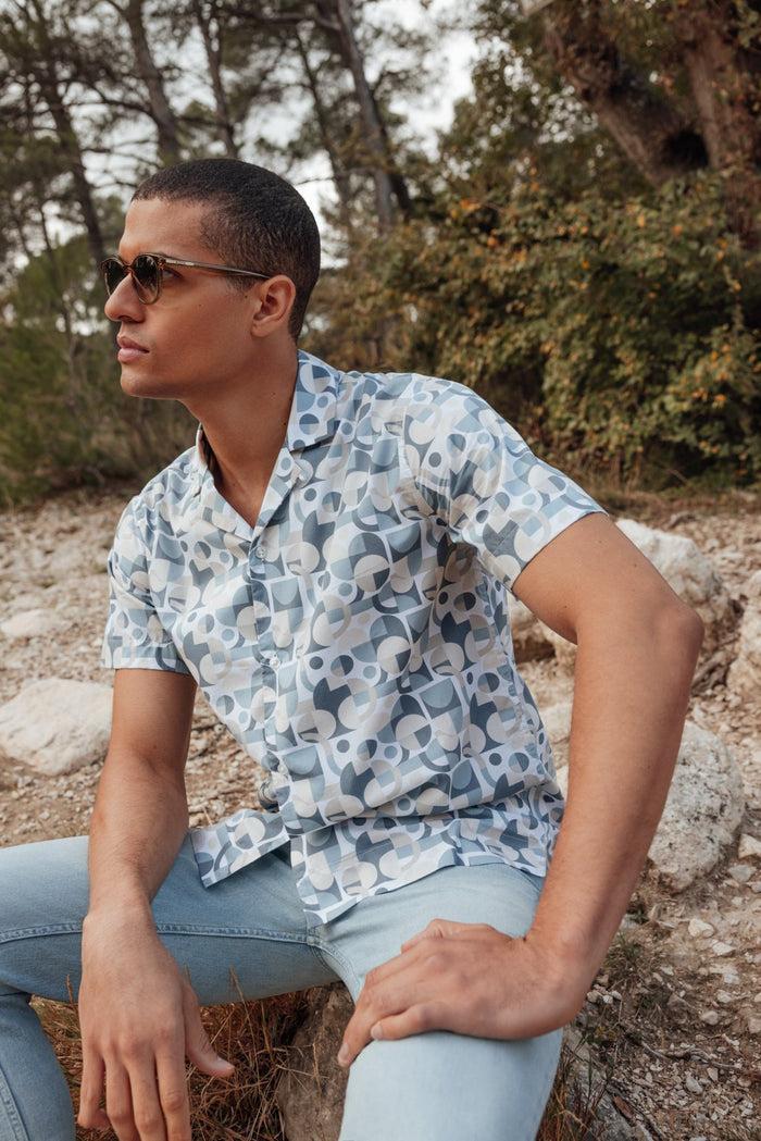 izac Chemise droite manches courtes bleue