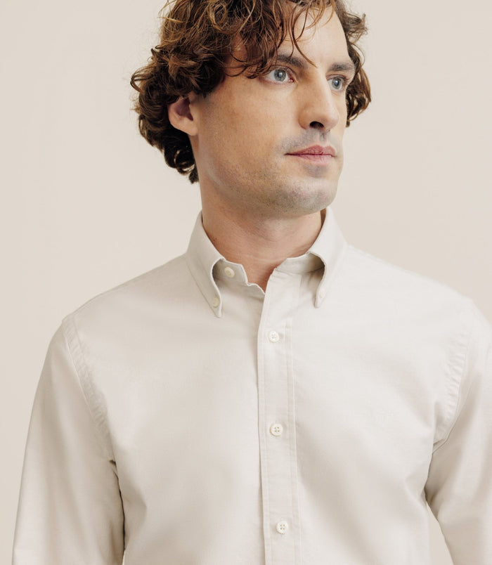 Izac Chemise Droite Oxford Beige
