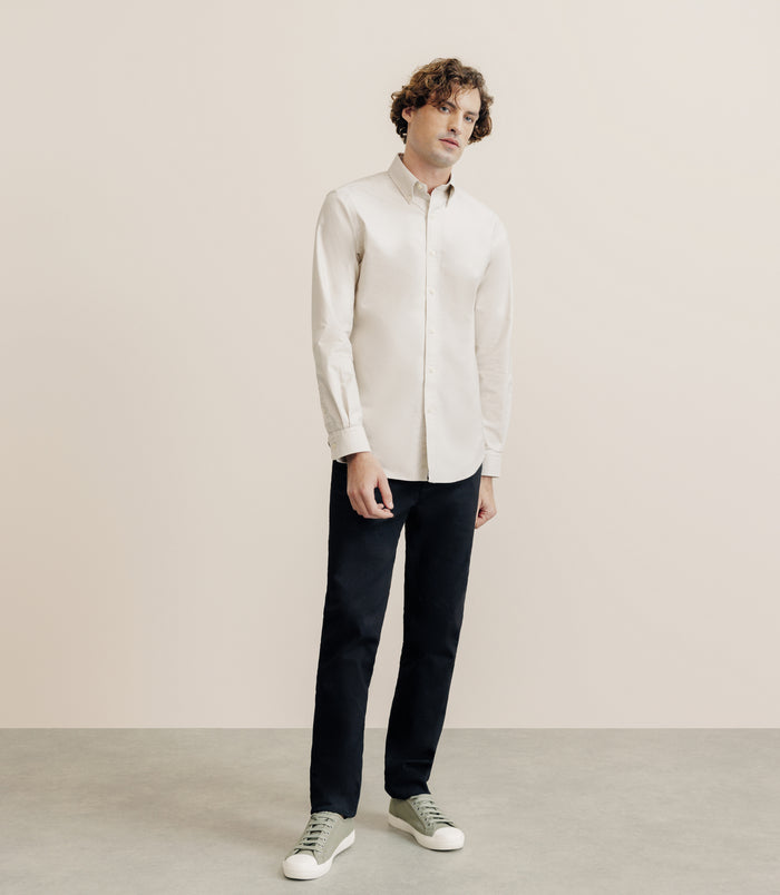 Izac Chemise Droite Oxford Beige