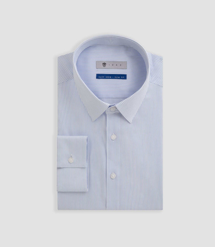 Izac Chemise Easy Iron à Rayures Bleu Ciel PRESTON