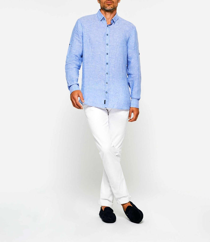 Izac Chemise En Lin Bleu Indigo "Kiss"