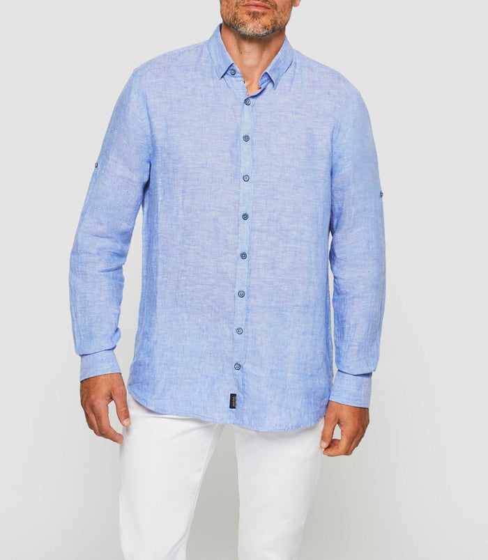 Izac Chemise En Lin Bleu Indigo "Kiss"