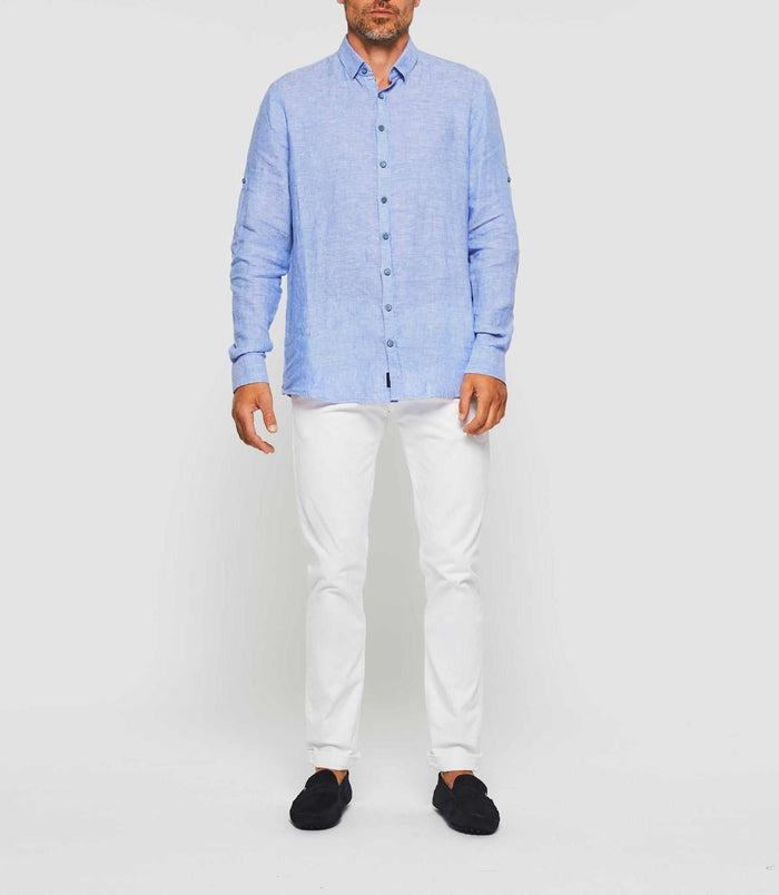 izac Chemise en lin bleu indigo "Kiss"