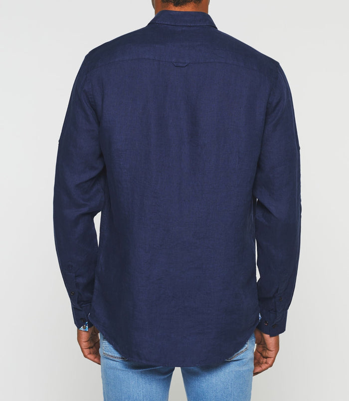 Izac Chemise En Lin Bleu Marine "Kiss"