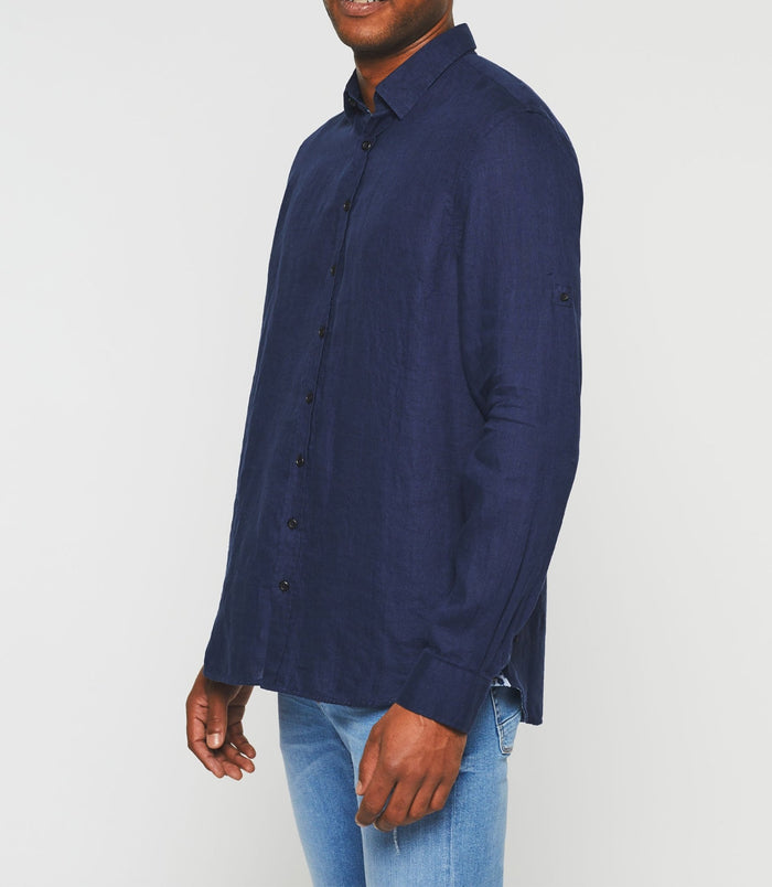 Izac Chemise En Lin Bleu Marine "Kiss"