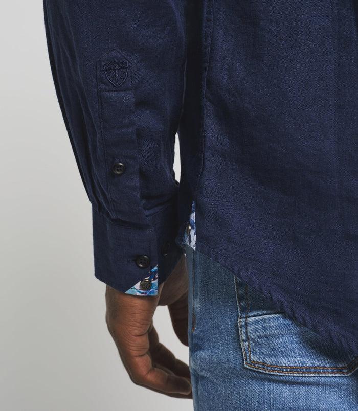 Izac Chemise En Lin Bleu Marine "Kiss"