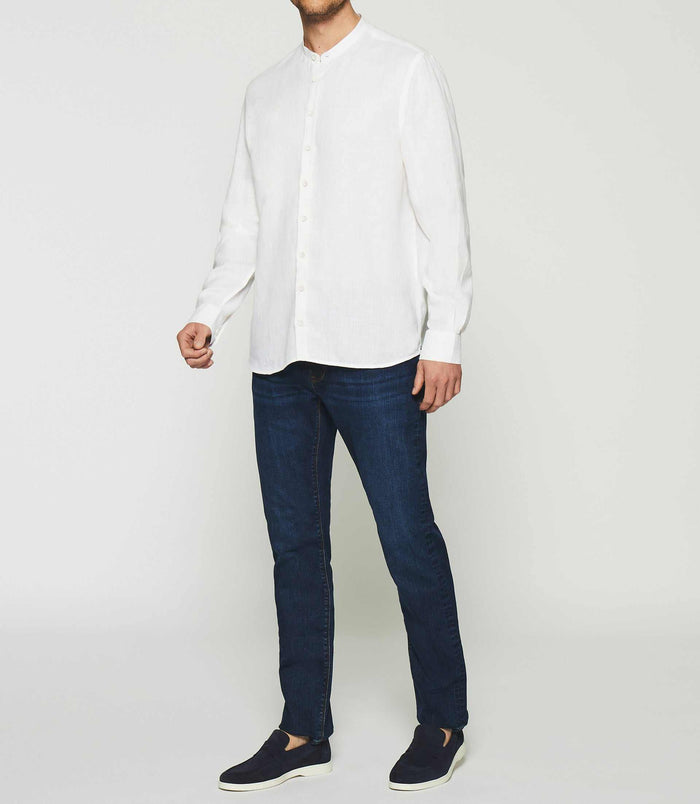 Izac Chemise En Lin Col Mao Blanc KAFLEUR