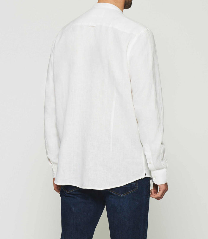 Izac Chemise En Lin Col Mao Blanc KAFLEUR