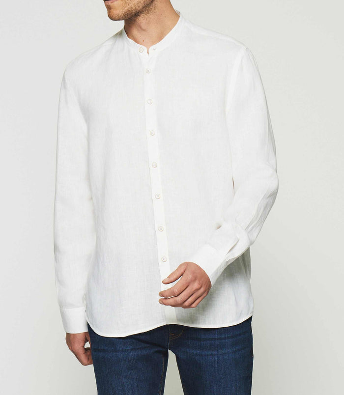 izac Chemise en lin col mao blanc KAFLEUR