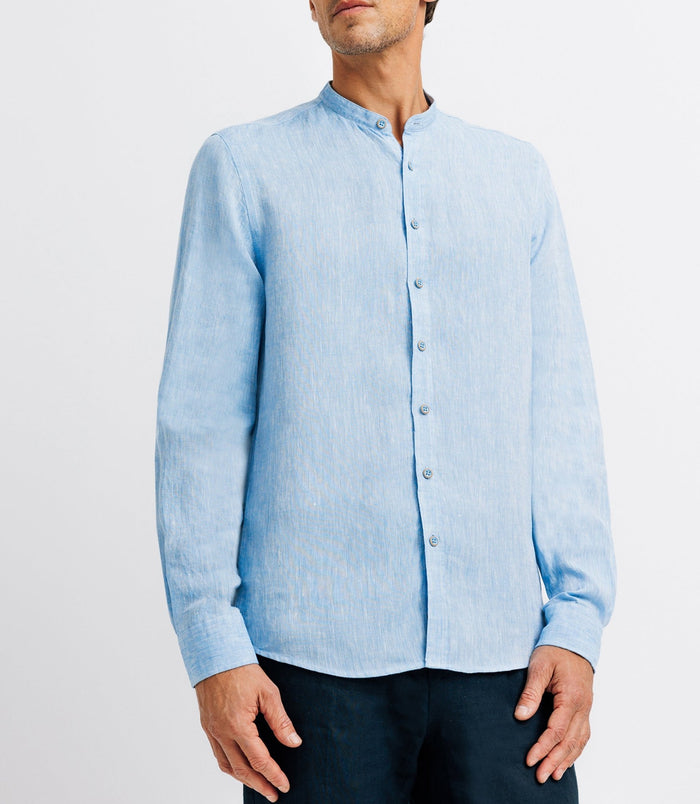 Izac Chemise En Lin Col Mao Indigo