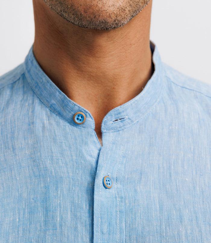 Izac Chemise En Lin Col Mao Indigo