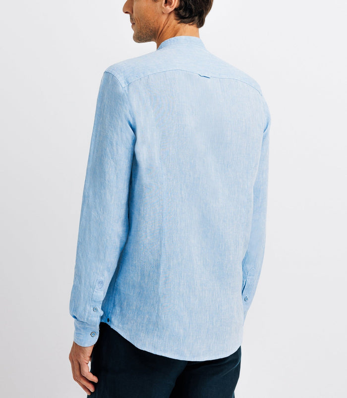 Izac Chemise En Lin Col Mao Indigo