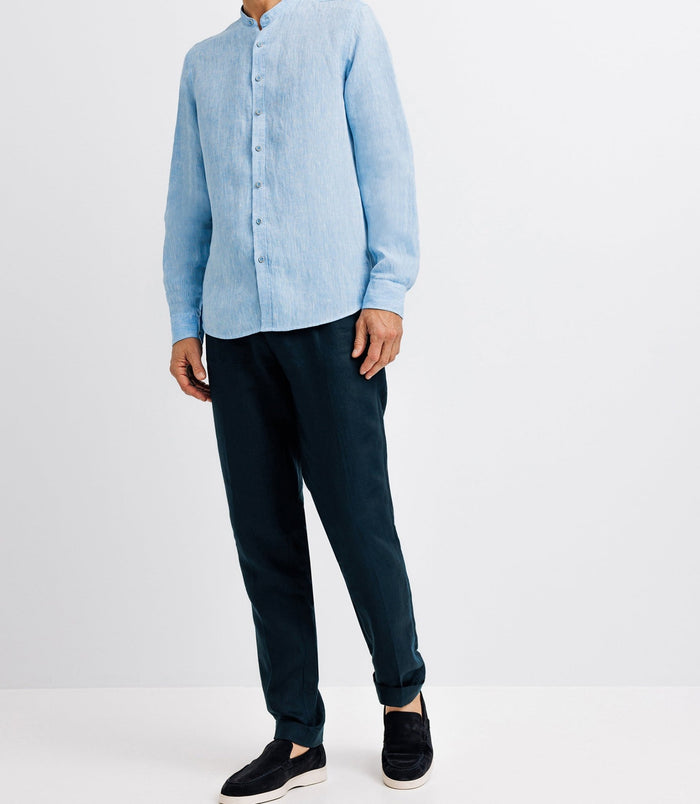 izac Chemise en lin col mao indigo