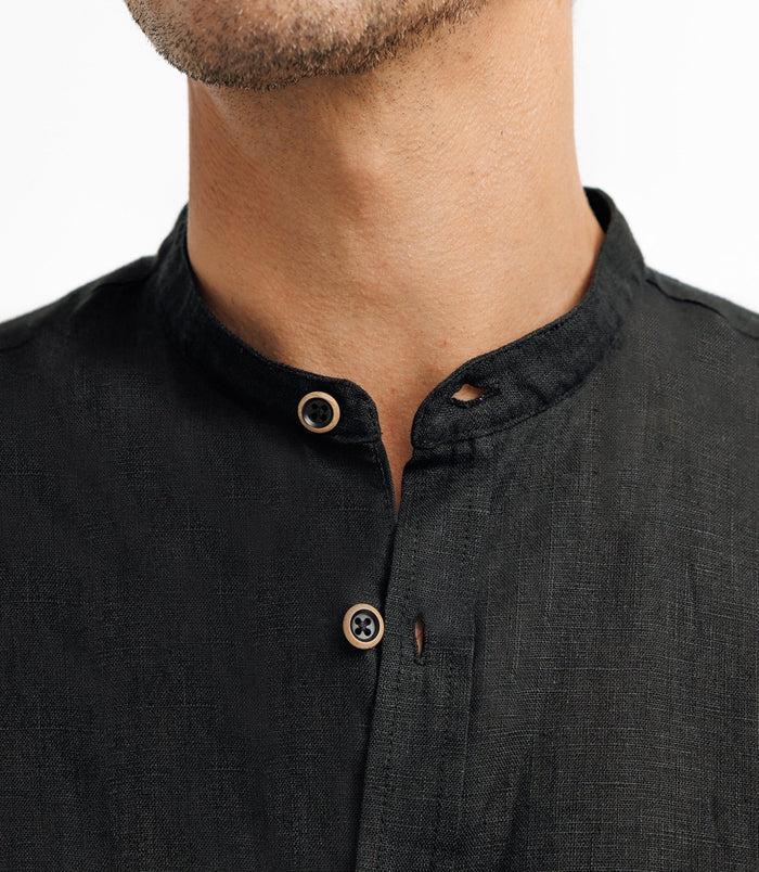 Izac Chemise En Lin Col Mao Noir