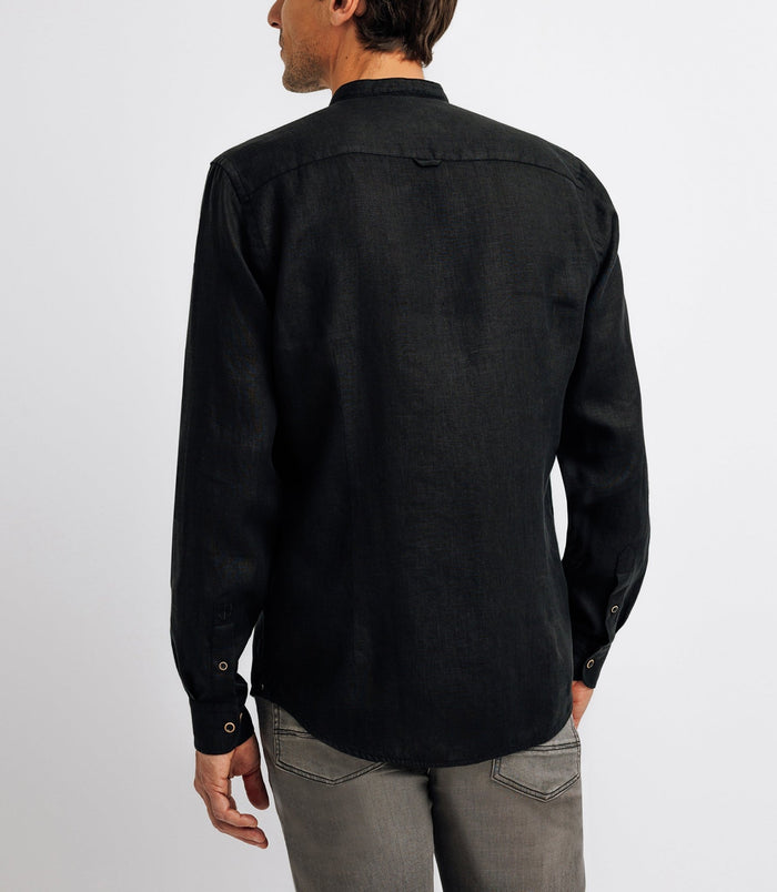 Izac Chemise En Lin Col Mao Noir