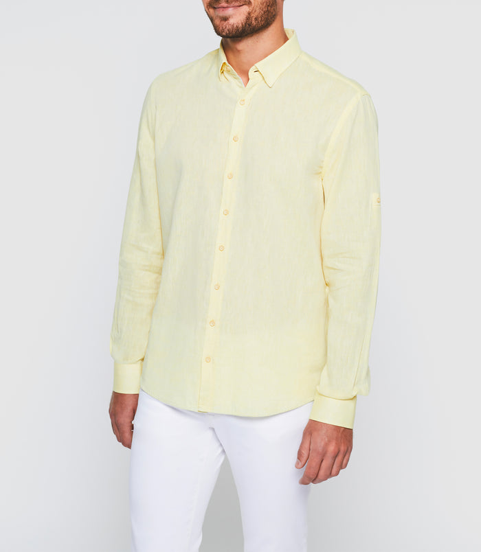 izac Chemise en lin jaune "Kiss"
