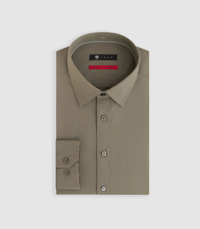 Izac Chemise En Popeline Stretch Kaki "Malte"