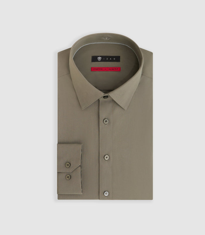 izac Chemise en popeline stretch kaki "Malte"
