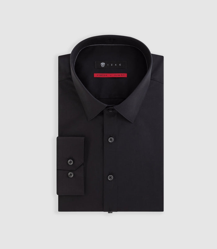 izac Chemise en popeline stretch noir "Malte"