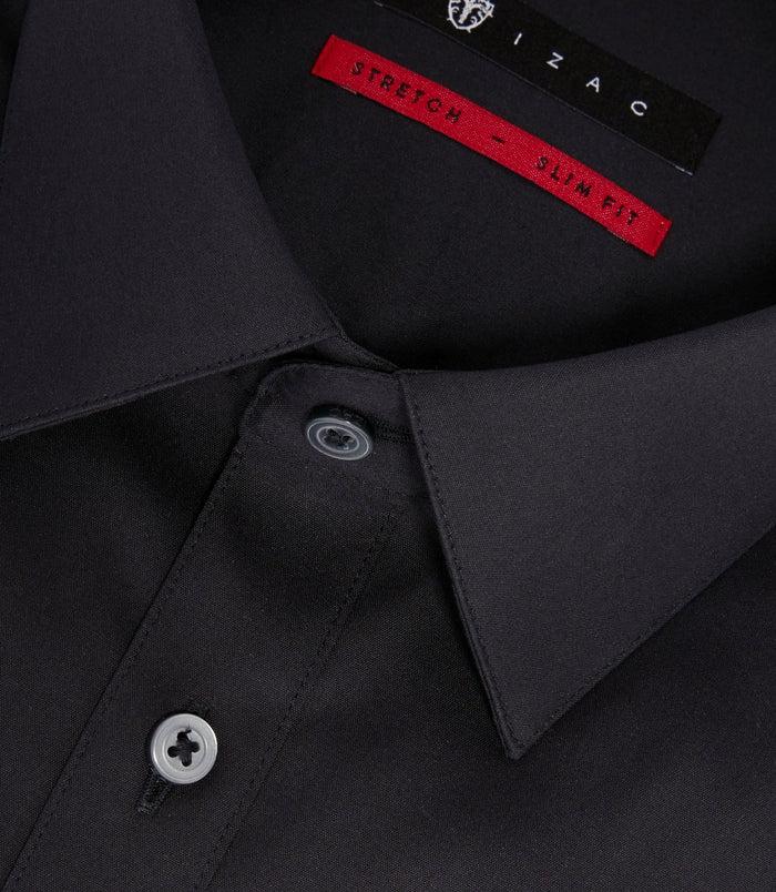 Izac Chemise En Popeline Stretch Noire "Malte"