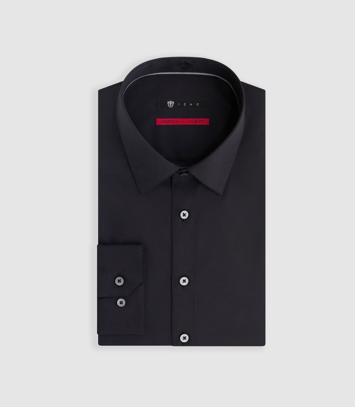 Izac Chemise En Popeline Stretch Noire "Malte"
