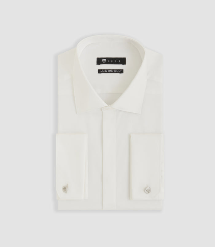 izac Chemise en satin de coton écru "Satinmixteslim"